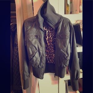 Gray vegan leather coat